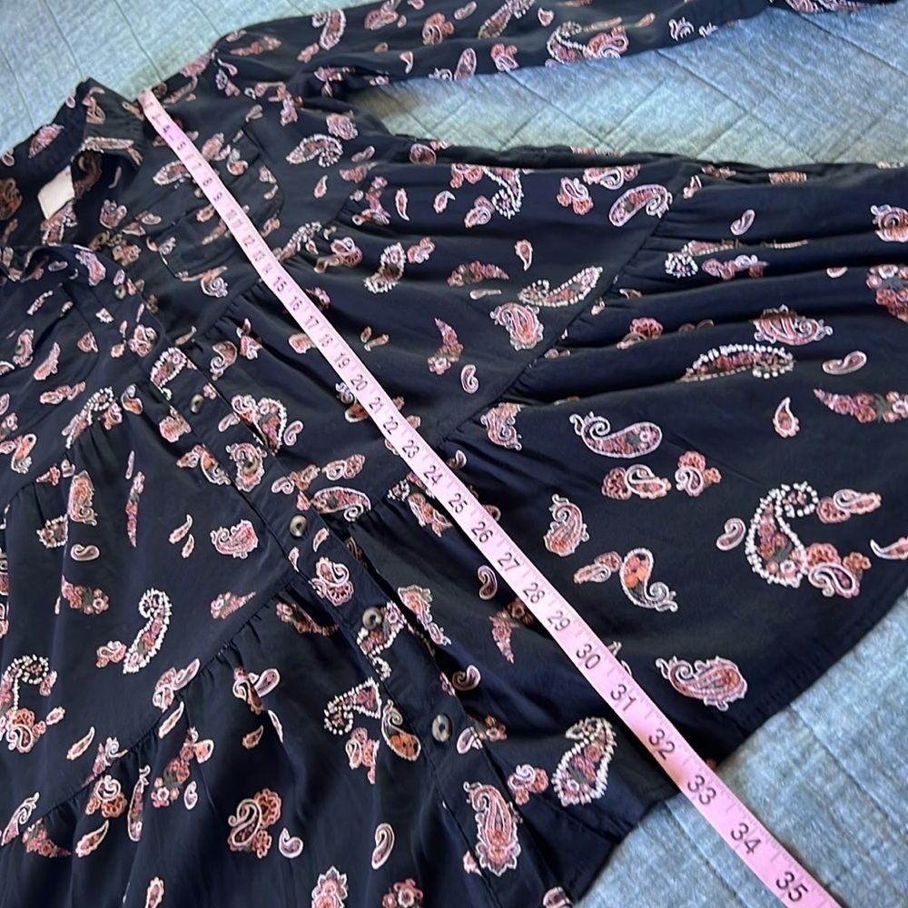 Paisley Print Cotton Blend Tiered Mini Boho Cottage Dress | S - Picture 5 of 10